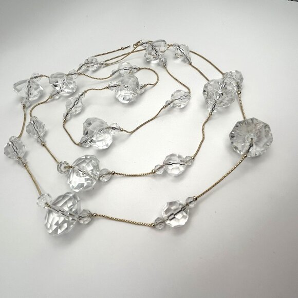 Vintage 60 inch Faceted Crystal Bead Rope Necklace 14K GP Clasp Long Layering - Picture 12 of 12